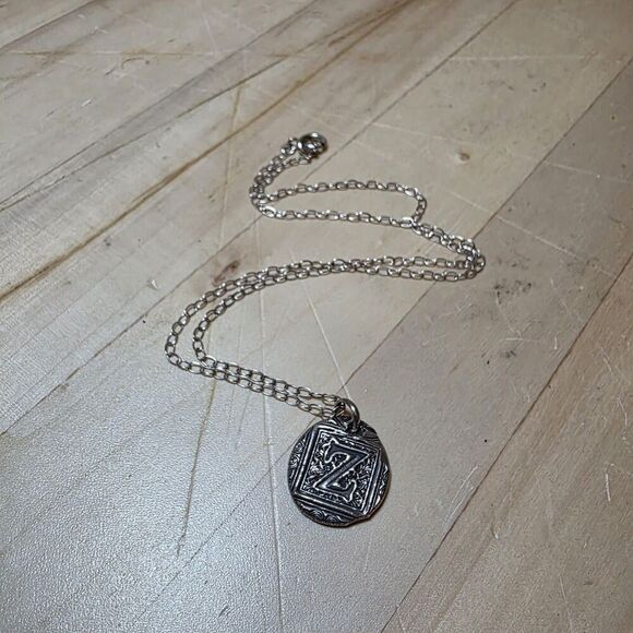 Sterling Silver 925 Wax Seal Letter Z Pendant Necklace 18 In. Weighs 10 Grams - Picture 2 of 11